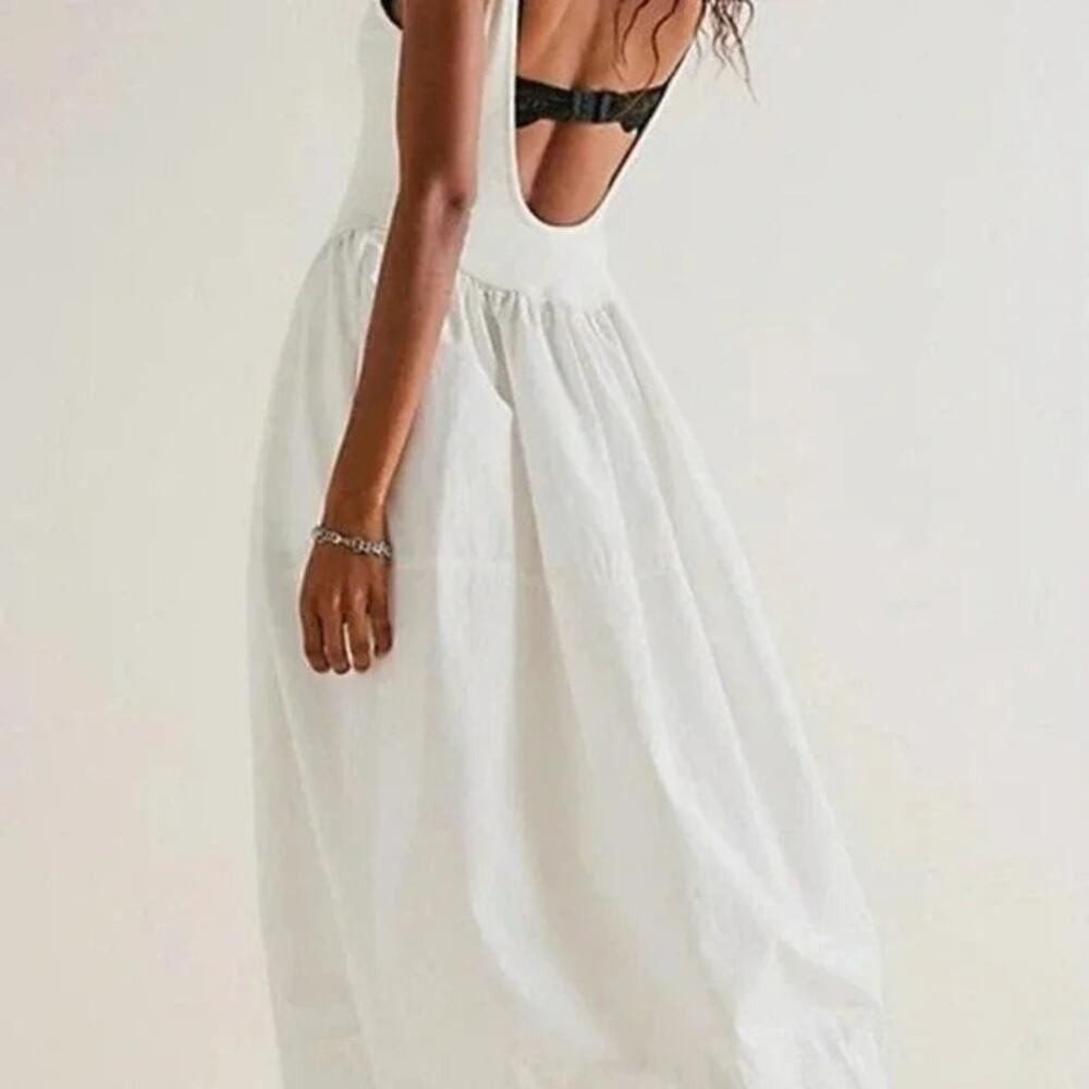 Free People Dylan White Scoop Back Cotton Midi Dress Size Medium - Picture 5 of 8